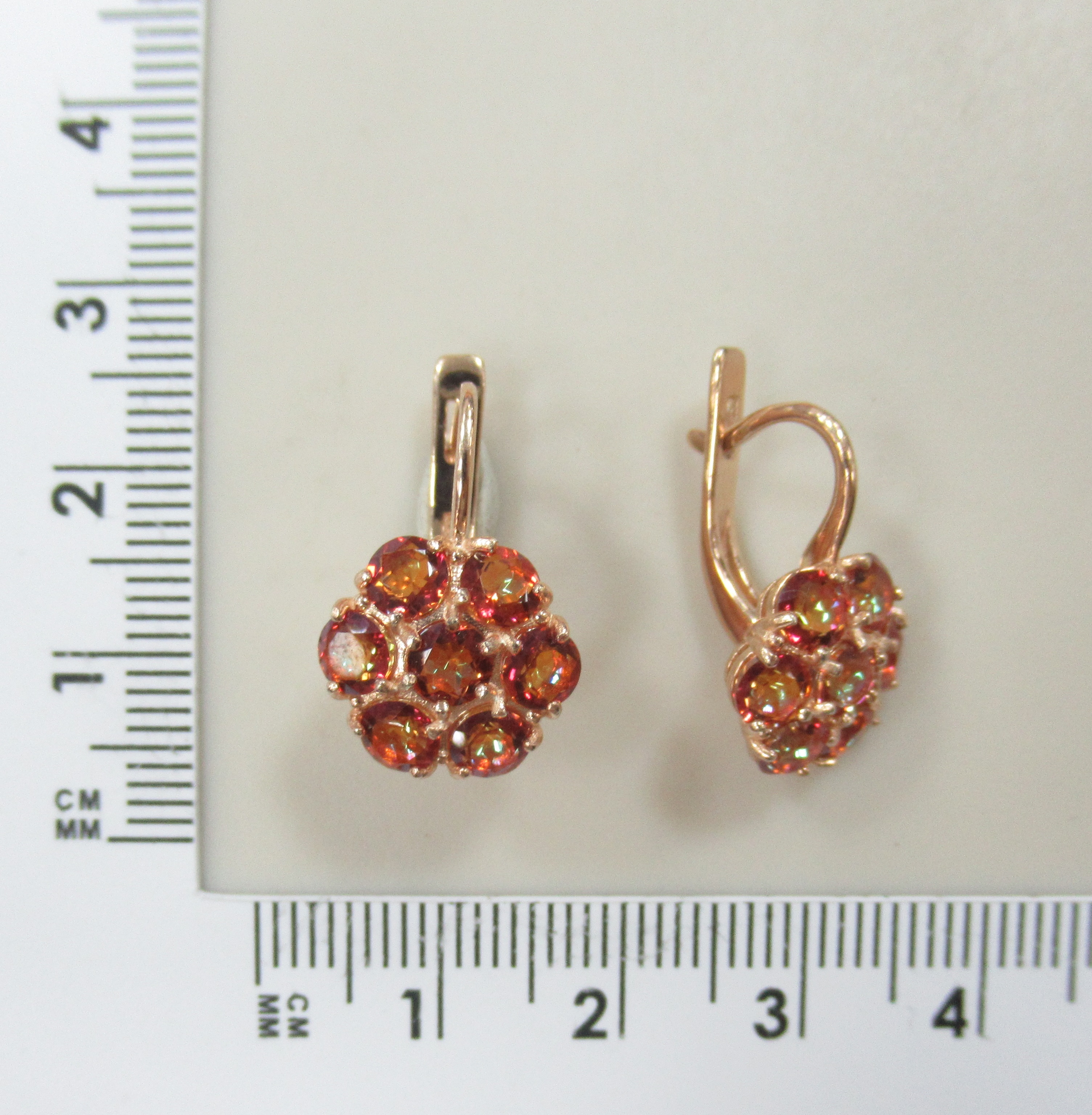 Серебряные серьги с оранжевым горным хрусталем "Цветы"